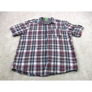 KAVU Shirt Mens Extra Large XL Blue Red Plaid Cotton Hiking Casual Button Up